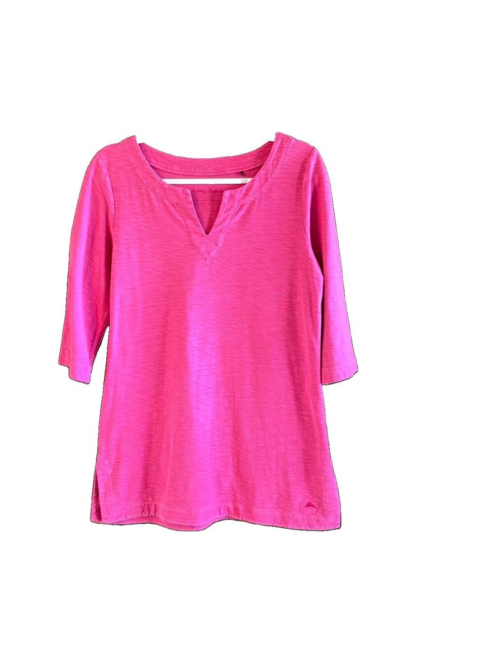 Tommy Bahama Women’s M Hot Pink Top Vneck 3/4 Sleeve 100%cotton